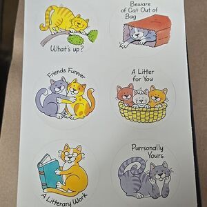 Frazzled Felines 1 Sheet of Cat Stickers Current  1988 Made in USA 6 Total